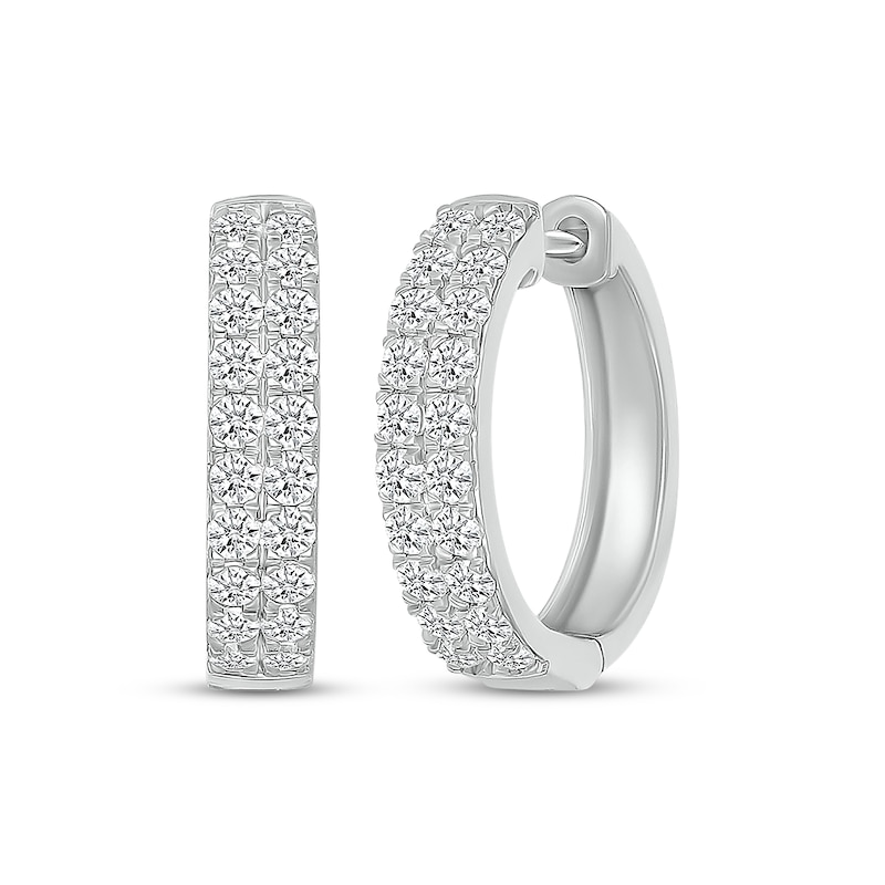 Main Image 1 of KAY Lab-Grown Diamonds Two-Row Hoop Earrings 1 ct tw 10K White Gold