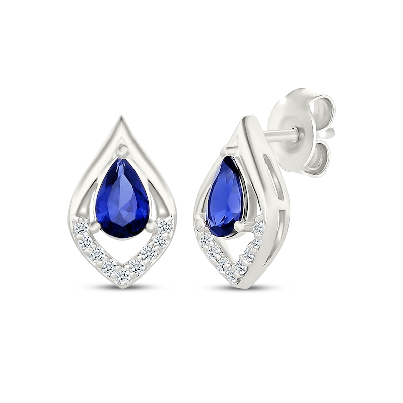Main Image 1 of Pear-Shaped Blue & White Lab-Created Sapphire Stud Earrings Sterling Silver