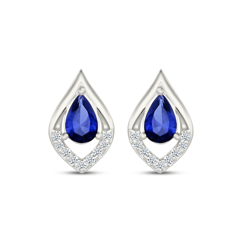 Main Image 2 of Pear-Shaped Blue & White Lab-Created Sapphire Stud Earrings Sterling Silver