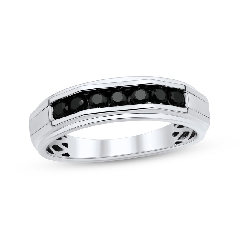 Main Image 1 of Men's Black Diamond Ring 1/2 ct tw 10K White Gold