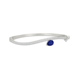 Pear-Shaped Blue Lab-Created Sapphire & White Lab-Created Sapphire Wave Bangle Bracelet Sterling Silver