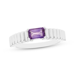 Emerald-Cut Amethyst East-West Ring Sterling Silver