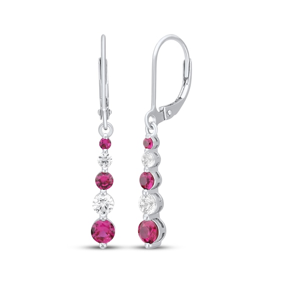 Lab-Created Ruby & White Lab-Created Sapphire Dangle Earrings Sterling Silver