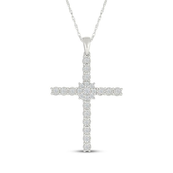 KAY Lab-Grown Diamonds Cross Necklace 1/3 ct tw Sterling Silver 18"