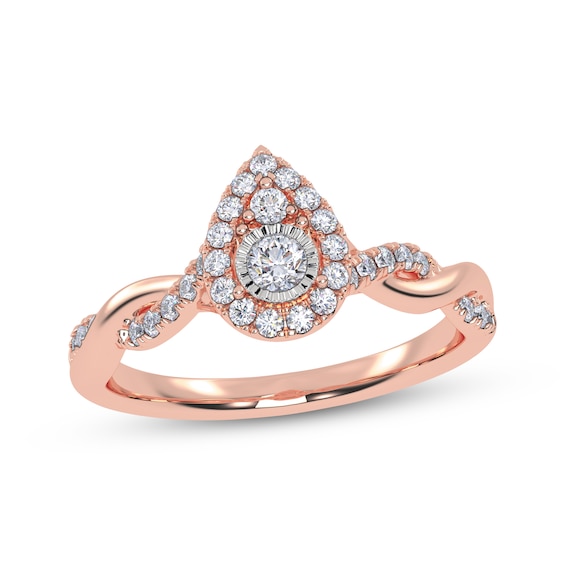 Adore Round-Cut Multi-Diamond Teardrop-Shaped Halo Engagement Ring 1/3 ct tw 10K Rose Gold