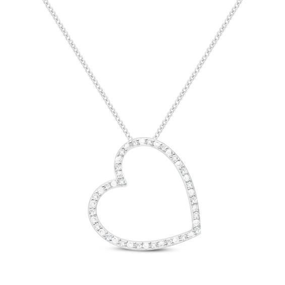 Diamond Tilted Rounded Heart Necklace 1/10 ct tw Sterling Silver 19"