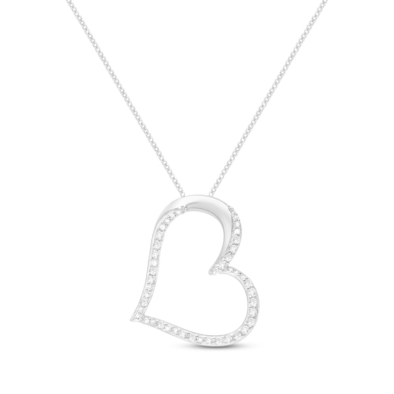 Diamond Tilted Heart Necklace 1/10 ct tw Sterling Silver 19"