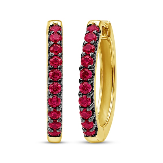 Lab-Created Ruby Hoop Earrings 24K Yellow Gold Vermeil Sterling Silver