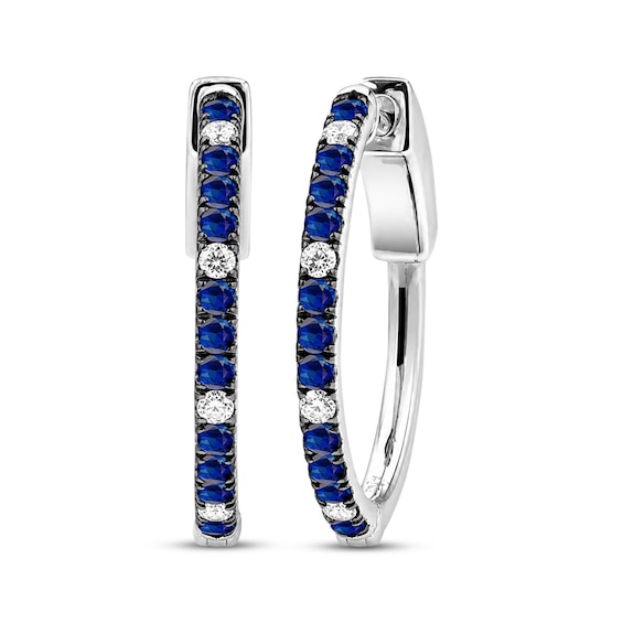 Blue & White Lab-Created Sapphire Hoop Earrings Sterling Silver