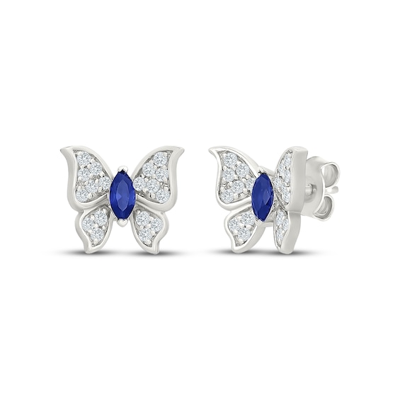 Marquise-Cut Blue Lab-Created Sapphire & White Lab-Created Sapphire Butterfly Stud Earrings Sterling Silver