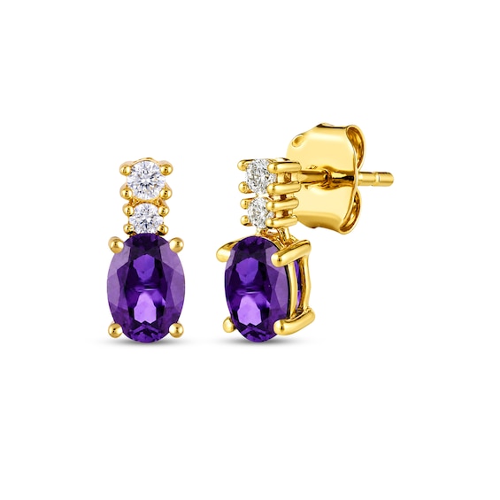 KAY Lab-Grown Diamonds & Oval-Cut Natural Amethyst Drop Earrings 1/10 ct tw 10K Yellow Gold