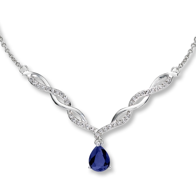 Main Image 1 of Teardrop Necklace Lab-Created Sapphire Sterling Silver