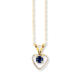 Sapphire Heart Necklace 14K Yellow Gold 15&quot;