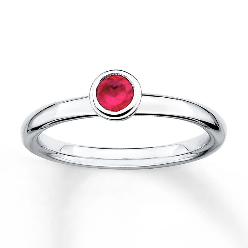 4mm July Birthstone Ruby Sterling Silver Stacking Ring