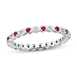 Stackable Ring Lab-Created Ruby&Diamond Sterling Silver