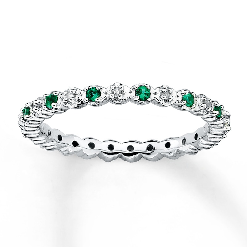 Stackable Ring Lab-Created Emeralds 1/20 ct tw Diamonds
