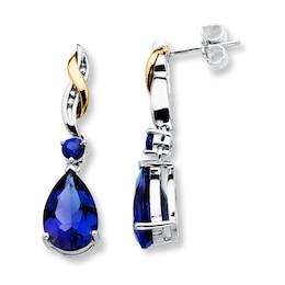Lab-Created Sapphire Earrings Sterling Silver/10K Gold
