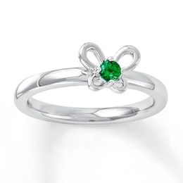 Stackable Butterfly Ring Lab-Created Emerald Sterling Silver