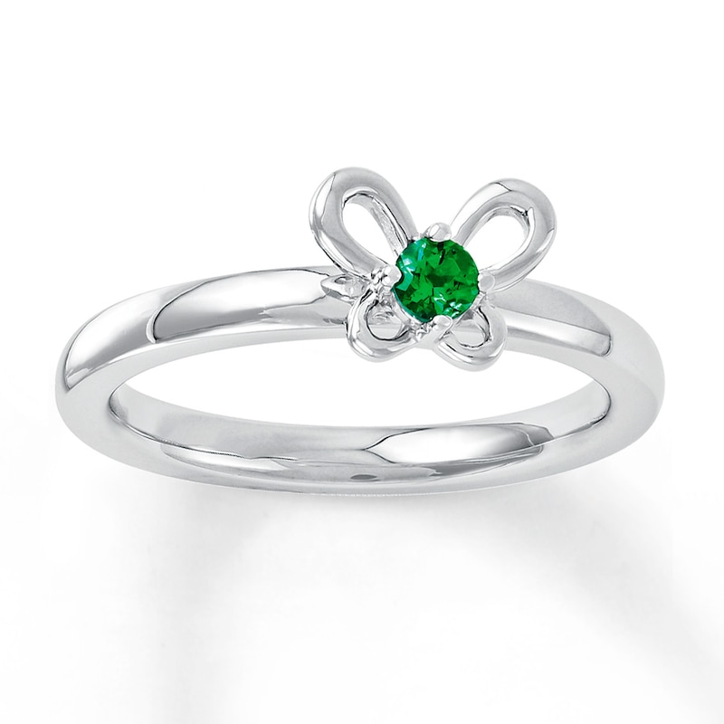 Stackable Butterfly Ring Lab-Created Emerald Sterling Silver