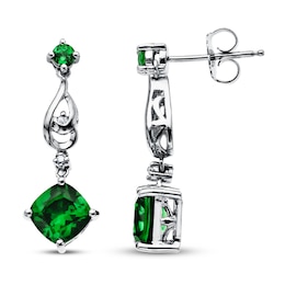 Lab-Created Emerald 1/20 ct tw Diamond Sterling Silver Earrings