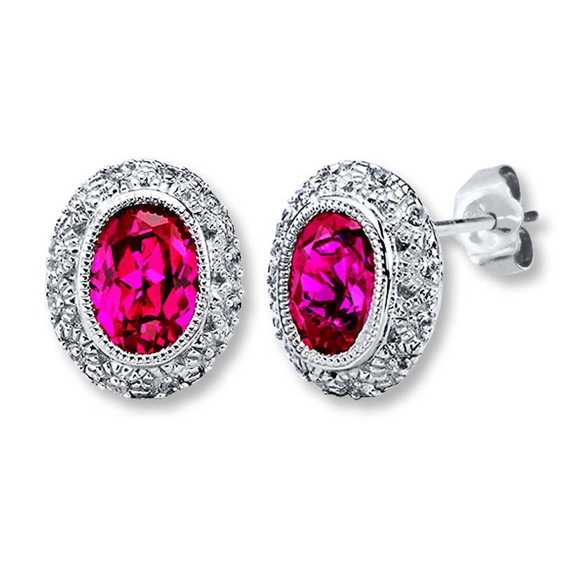 Main Image 1 of Lab-Created Ruby Earrings Lab-Created Sapphires Sterling Silver