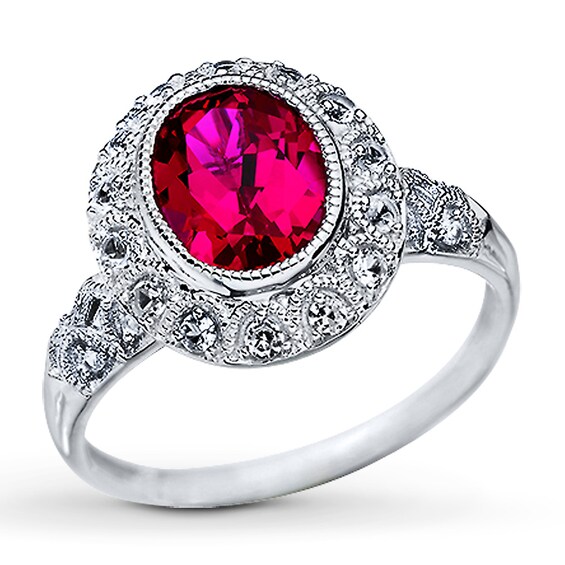 Lab-Created Ruby Ring Lab-Created Sapphires Sterling Silver