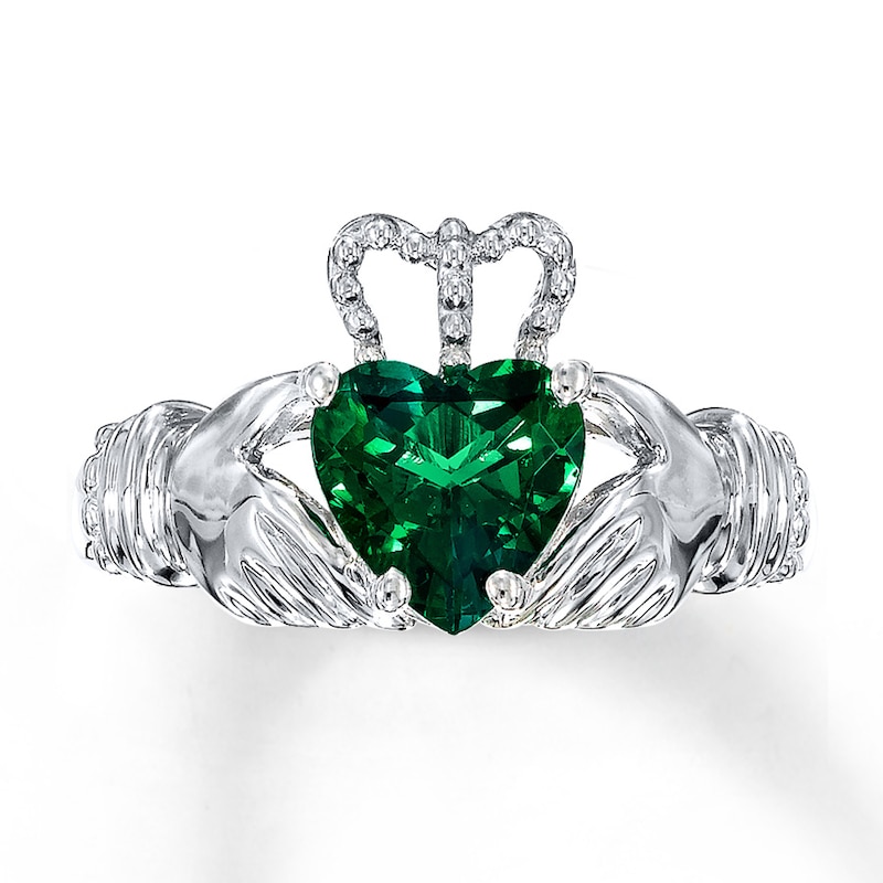 Claddagh Ring Lab-Created Emerald Sterling Silver