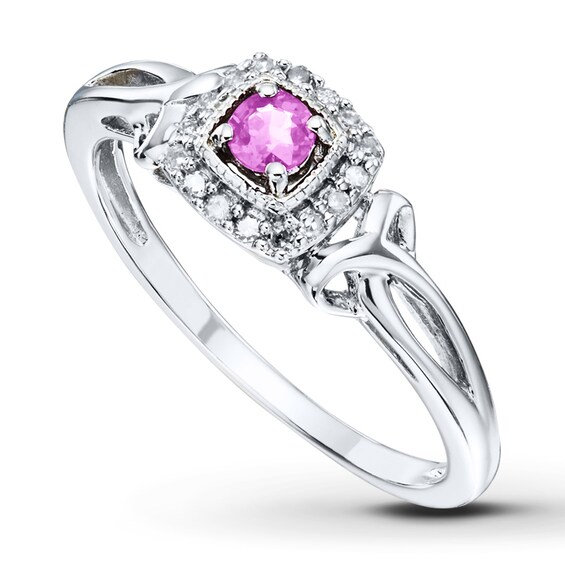 Pink Sapphire Ring Diamond 1/15 ct tw Sterling Silver