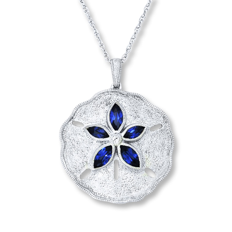 Main Image 1 of Lab-Created Sapphire Sand Dollar Necklace Sterling Silver