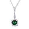 Thumbnail Image 1 of Lab-Created Emerald Cushion-cut Sterling Silver Necklace