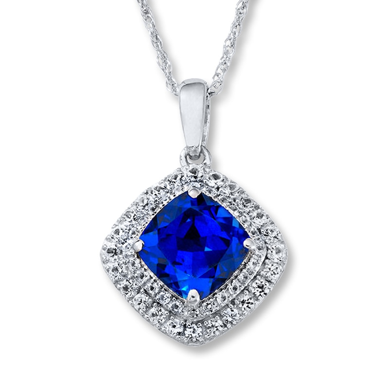 Main Image 1 of Blue/White Necklace Lab-Created Sapphires Sterling Silver