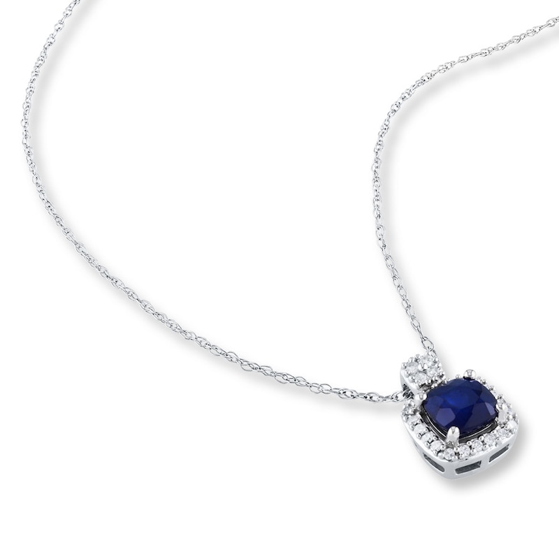 Sapphire Necklace 1/10 ct tw Diamonds 10K White Gold