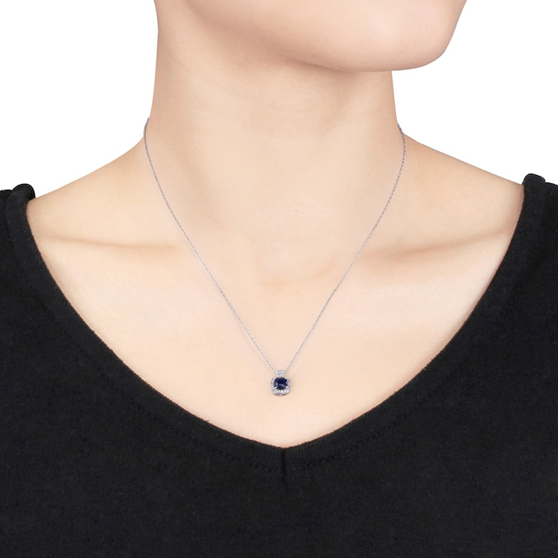 Sapphire Necklace 1/10 ct tw Diamonds 10K White Gold