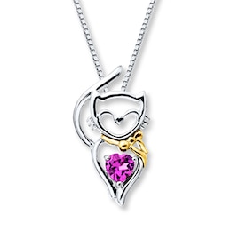Cat Necklace Lab-Created Sapphire Sterling Silver/10K Gold