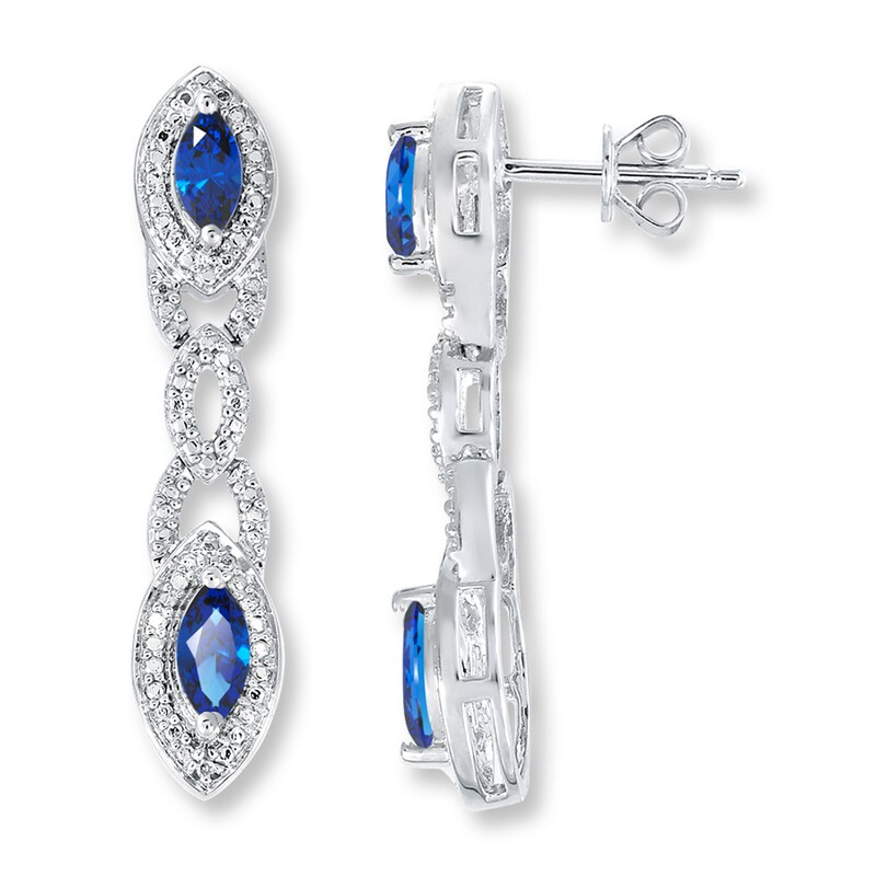 Lab-Created Sapphires Diamond Accents Sterling Silver Earrings
