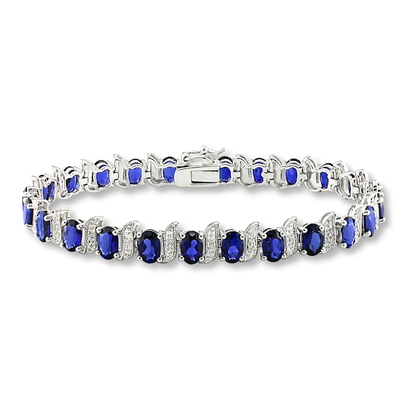 Lab-Created Sapphires Diamond Accents Sterling Silver Bracelet