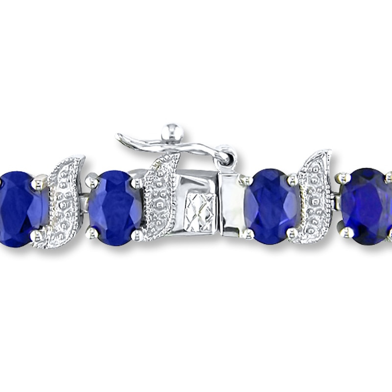 Lab-Created Sapphires Diamond Accents Sterling Silver Bracelet