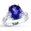 Thumbnail Image 0 of Lab-Created Sapphire Diamond Accents Sterling Silver Ring