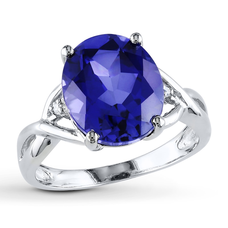 Lab-Created Sapphire Diamond Accents Sterling Silver Ring