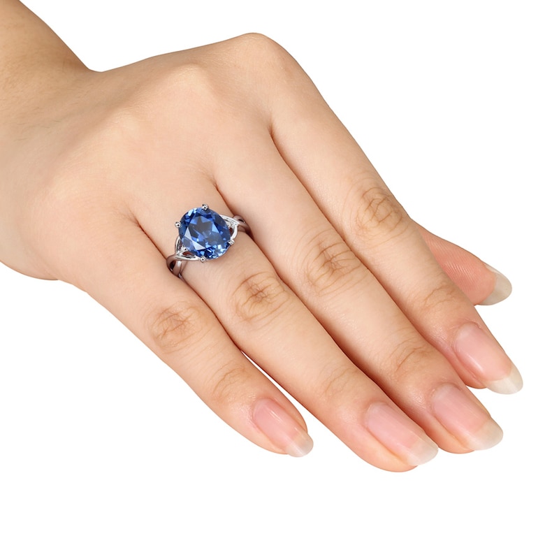 Lab-Created Sapphire Diamond Accents Sterling Silver Ring