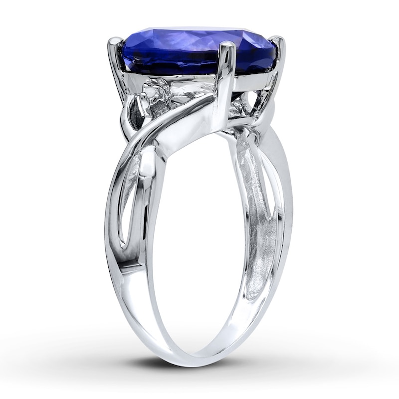 Main Image 3 of Lab-Created Sapphire Diamond Accents Sterling Silver Ring