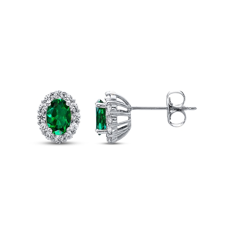 Lab-Created Emerald Lab-Created Sapphire Sterling Silver Earrings