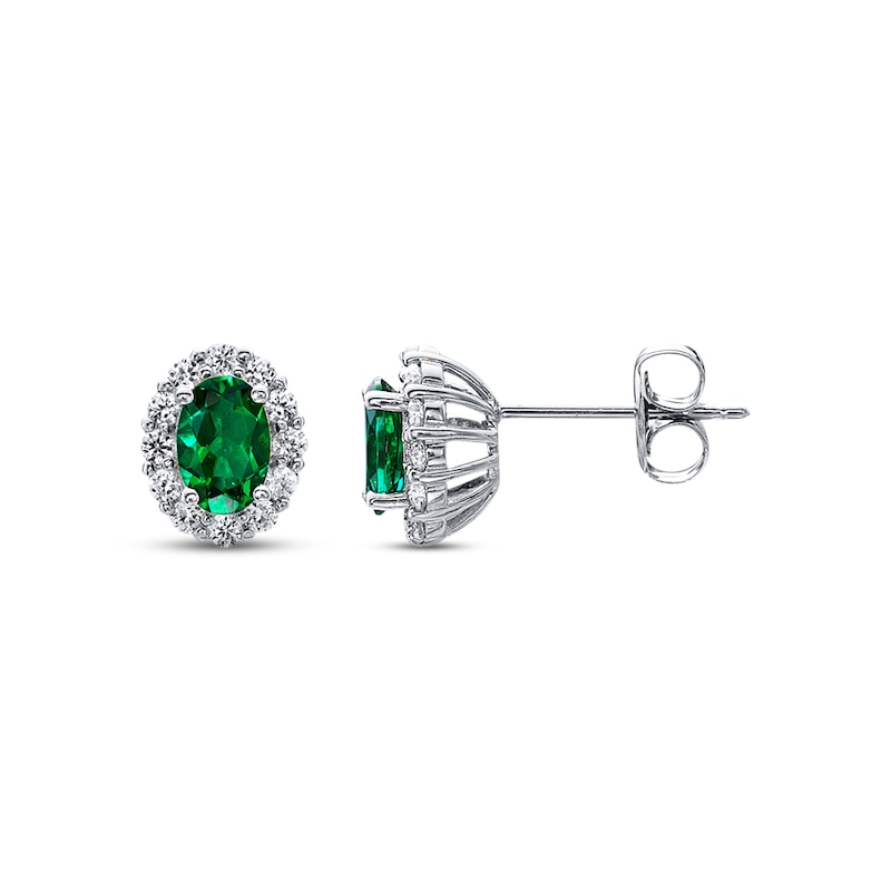 Main Image 1 of Lab-Created Emerald Lab-Created Sapphire Sterling Silver Earrings