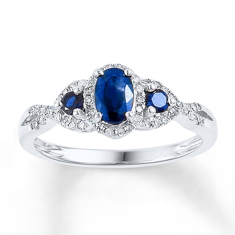 Main Image 1 of Natural Sapphire Ring 1/6 ct tw Diamonds 10K White Gold