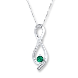 Diamond Infinity Necklace Lab-Created Emerald Sterling Silver