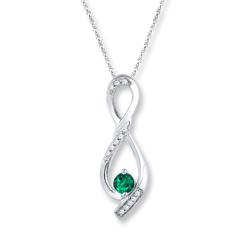 Diamond Infinity Necklace Lab-Created Emerald Sterling Silver