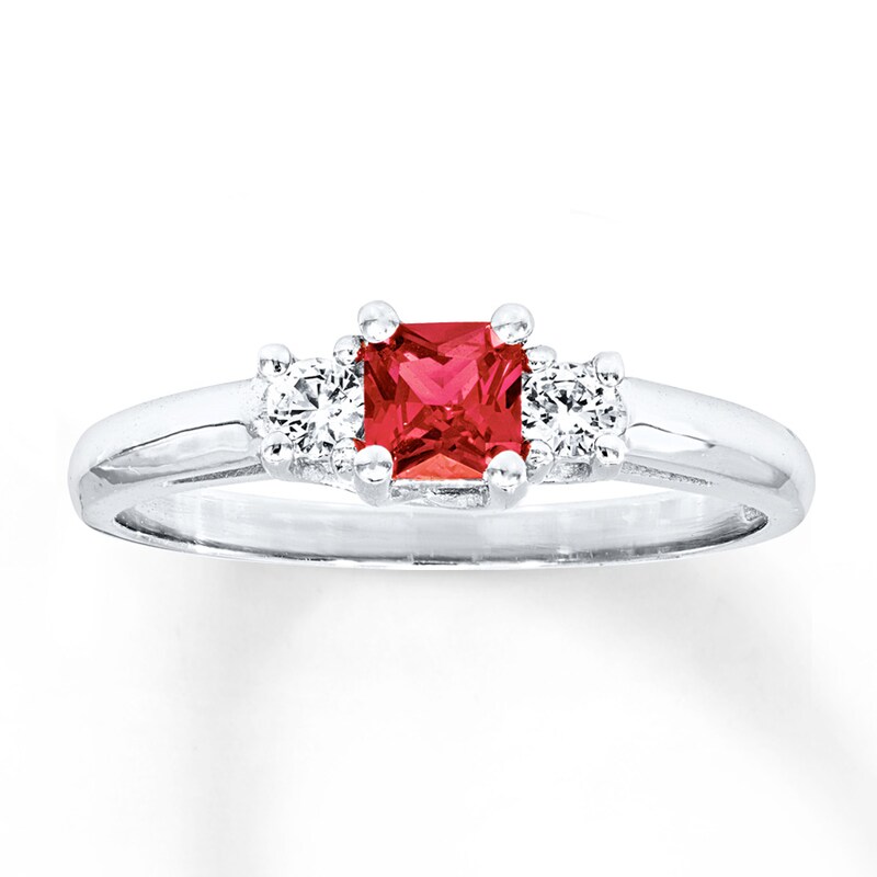 Main Image 1 of Lab-Created Ruby & Sapphire Ring 10K White Gold