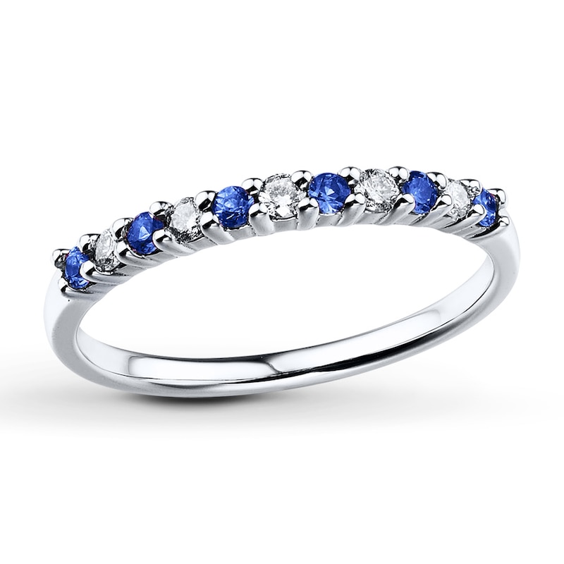 Sapphire Ring 1/8 ct tw Diamonds 14K White Gold