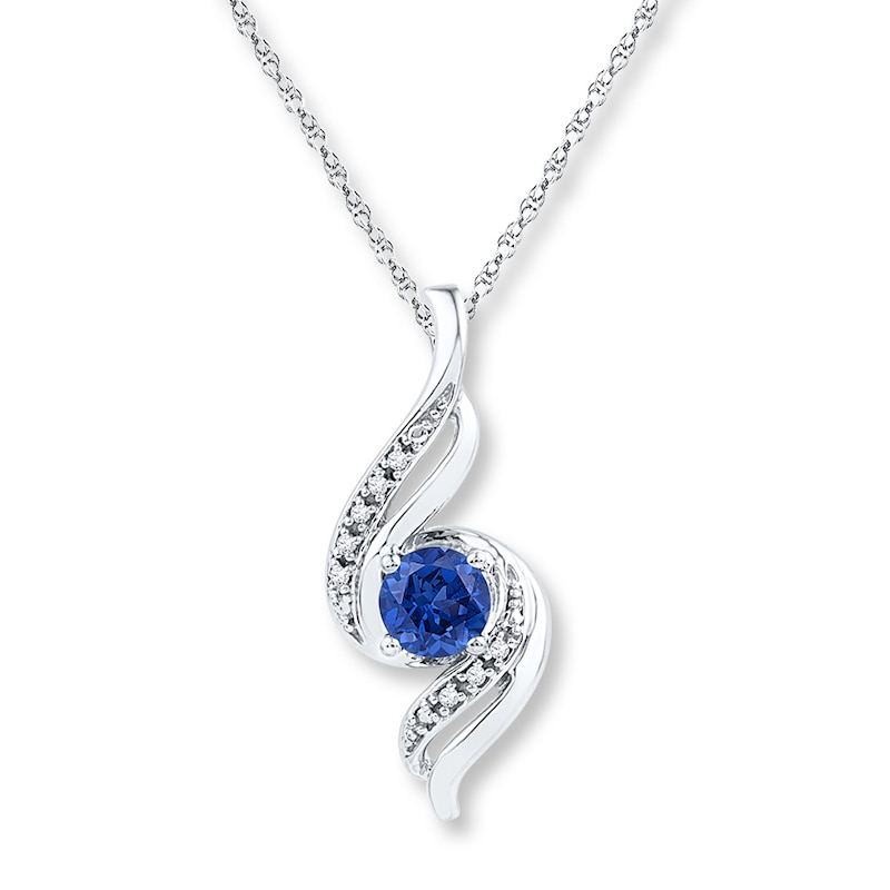 Lab-Created Sapphire Necklace with Diamonds Sterling Silver