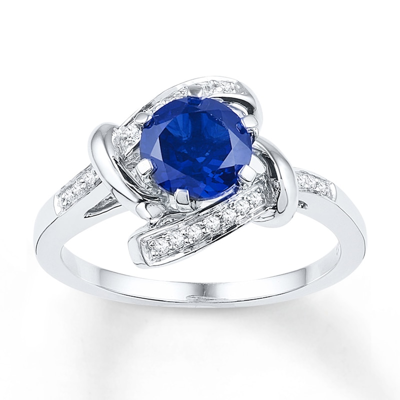 Lab-Created Sapphire 1/10 ct tw Diamonds Sterling Silver Ring